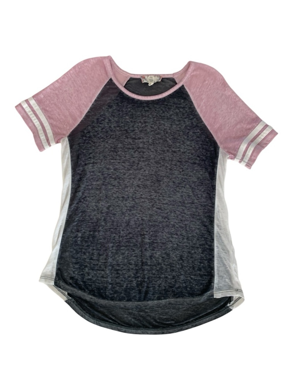 Pink Rose T-Shirt Juniors M Pink Gray White Lightweight Round Hem Short Sleeves